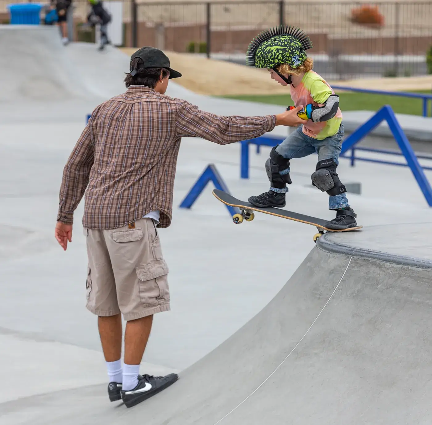One-on-one skate lesson at La Quinta X Park.